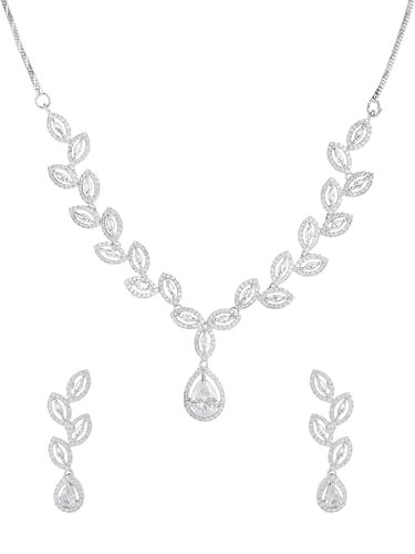 Yellow Chimes Jewellery Set for Women and Girls American Diamond Jewellery Set | Rosegold Rhodium Plated AD Necklace Set for Women | Birthday Gift for Girls & Women