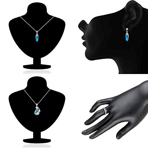 Om Jewells Rhodium Platted Blue Crystal Combo Of Designer Drop Pendant,Tube Pendant Set, Adjustable Solitaire Finger Ring, Solitaire Tops, Bangle Bracelet And Earrings For Girls CO1000319 - Image 2