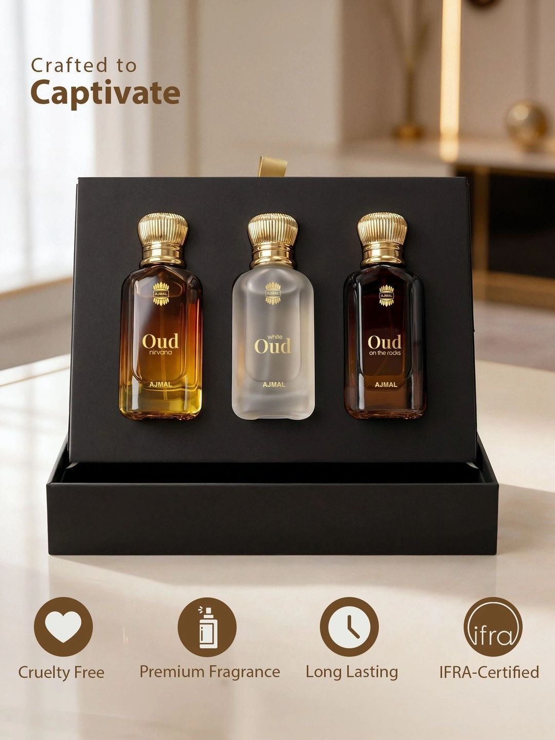 Ajmal Unisex Oud Series Premium Oudhy Long Lasting EDP Perfume Luxurious Giftset 30ml each - Image 4