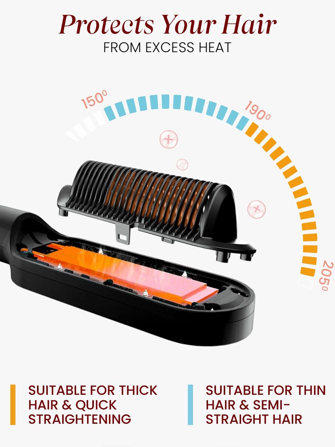 URBANYOG MakeMeeBold Hair Straightening Brush with Ceramic Coated Plates - Black - Image 3