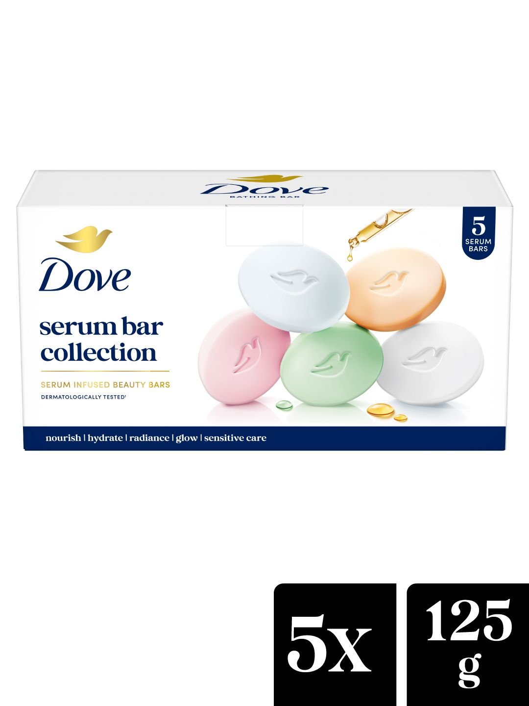 Dove Serum Bar Collection- Nourish + Radiance + Hydrate + Glow + Sensitive Care- 125g each