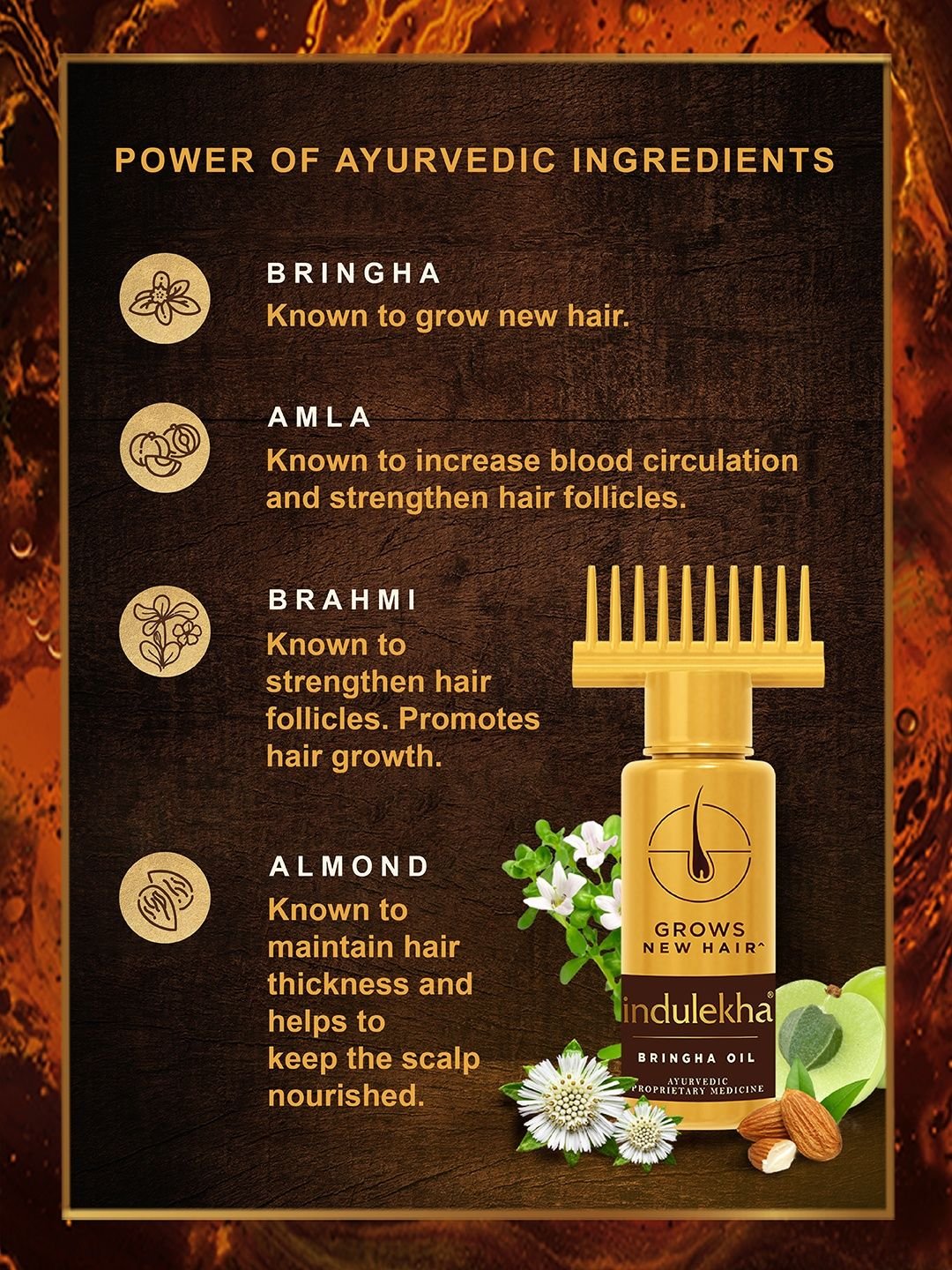 indulekha Bringha Hair Oil with Amla & Almond to Reduce Hair Fall & Grow New Hair - 120 ml - Image 3