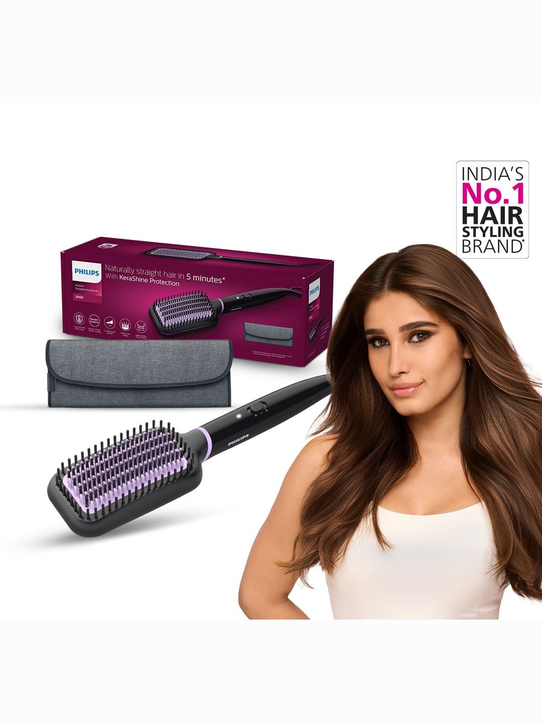 Philips Philips BHH896/10 Hair Straightener Brush with Kerashine Care - Black