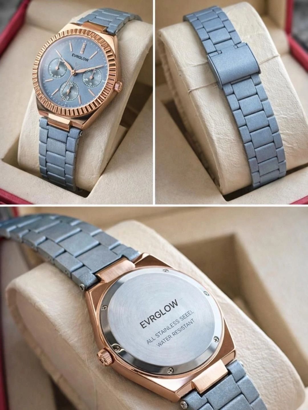 EVRGLOW Women Dial & Stainless Steel Bracelet Style Straps Analogue Multi Function Watch ERW-44 MATTE GREEN - Image 2
