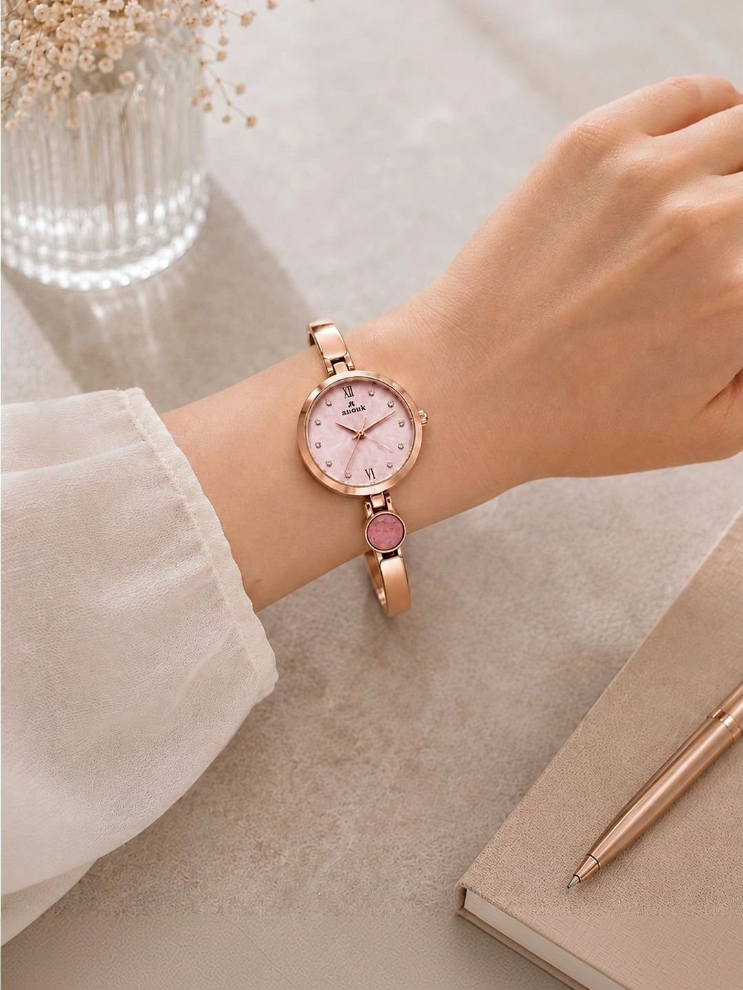 Anouk Women Embellished Dial & Stainless Steel Bracelet Style Straps Analogue Watch - Image 3