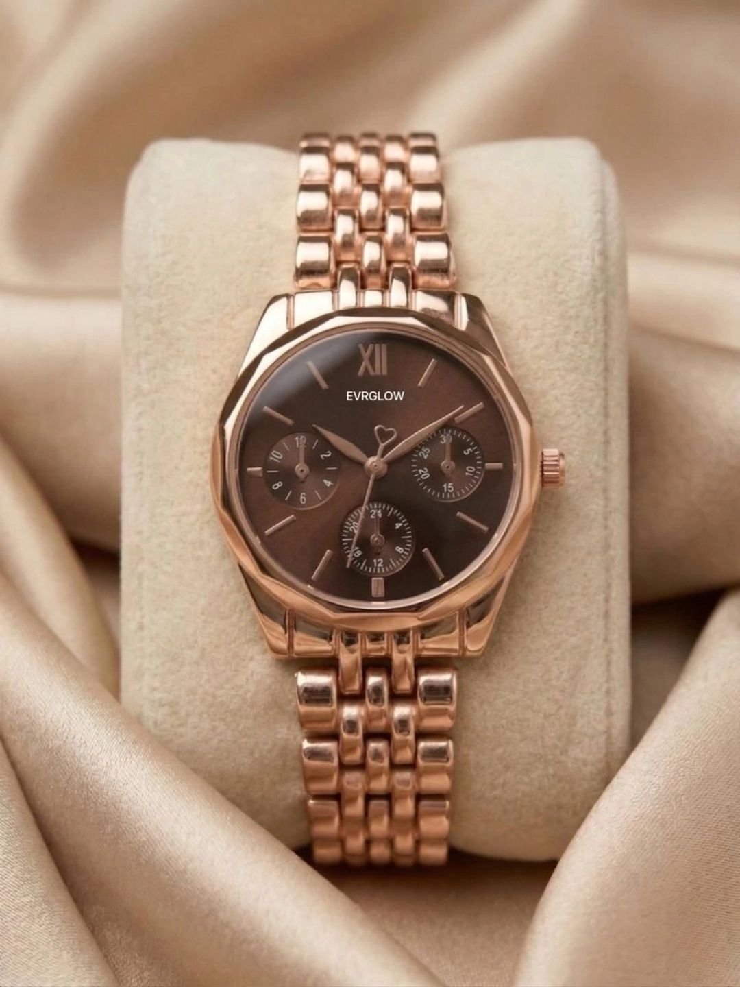 EVRGLOW Women Dial & Stainless Steel Bracelet Style Straps Analogue Multi Function Watch ERW-45-BROWN