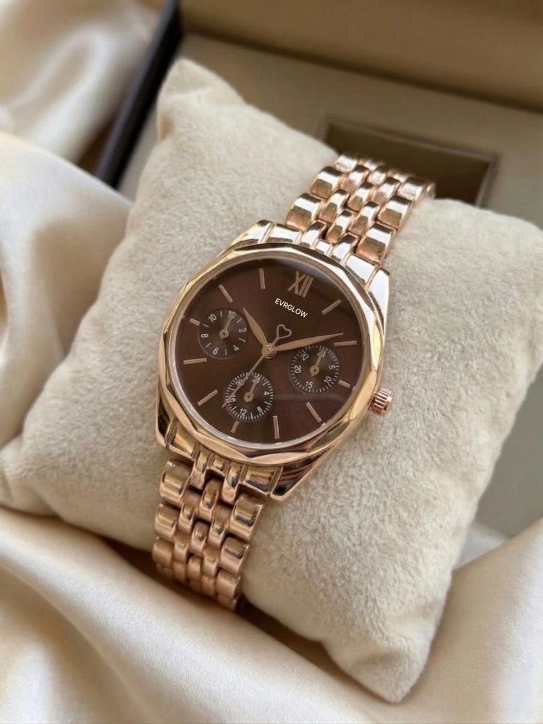 EVRGLOW Women Dial & Stainless Steel Bracelet Style Straps Analogue Multi Function Watch ERW-45-BROWN - Image 2