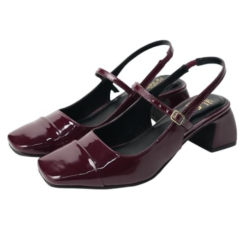 Theater Women Twiggy Mary Jane Block Heel Sandals with Square Toe and Adjustable Buckle Slingback | Cushioned Comfort for Office & Formal Wear
