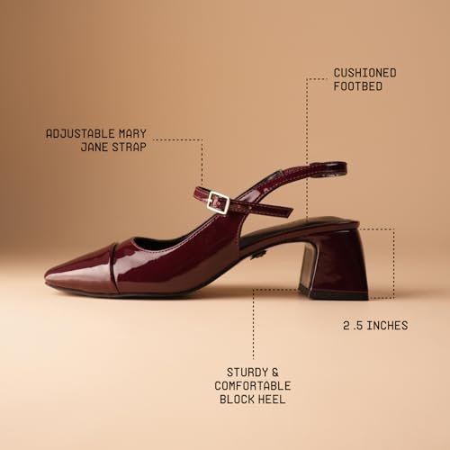 Theater Women Twiggy Mary Jane Block Heel Sandals with Square Toe and Adjustable Buckle Slingback | Cushioned Comfort for Office & Formal Wear - Image 4