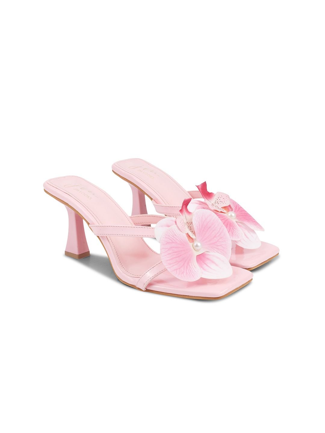 Embellished Kitten Heel Sandals with Flower and Pearls Detail - Image 2