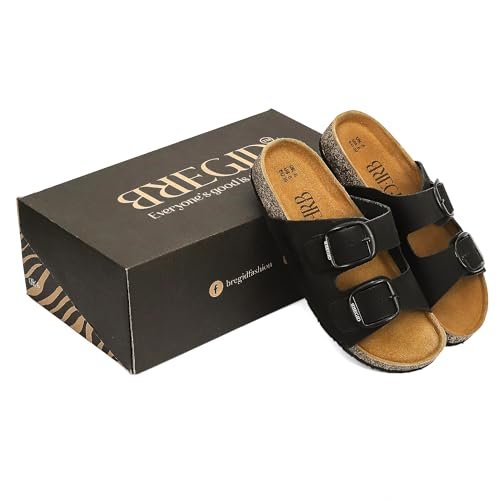 Bregid Women Classic Black Nubuck Leather Sandals | Premium Cork and Eva Comfort Sole for Everyday Wear | Slip on Stylish Footwear with Durable Arch Support - Image 2