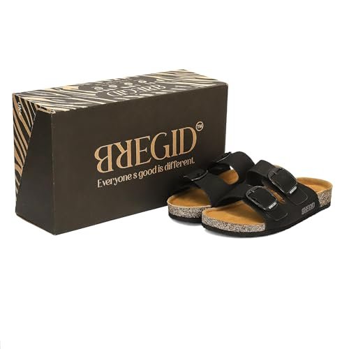Bregid Women Classic Black Nubuck Leather Sandals | Premium Cork and Eva Comfort Sole for Everyday Wear | Slip on Stylish Footwear with Durable Arch Support - Image 3