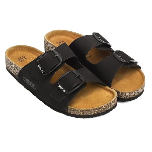 Bregid Women Classic Black Nubuck Leather Sandals | Premium Cork and Eva Comfort Sole for Everyday Wear | Slip on Stylish Footwear with Durable Arch Support - Image 4