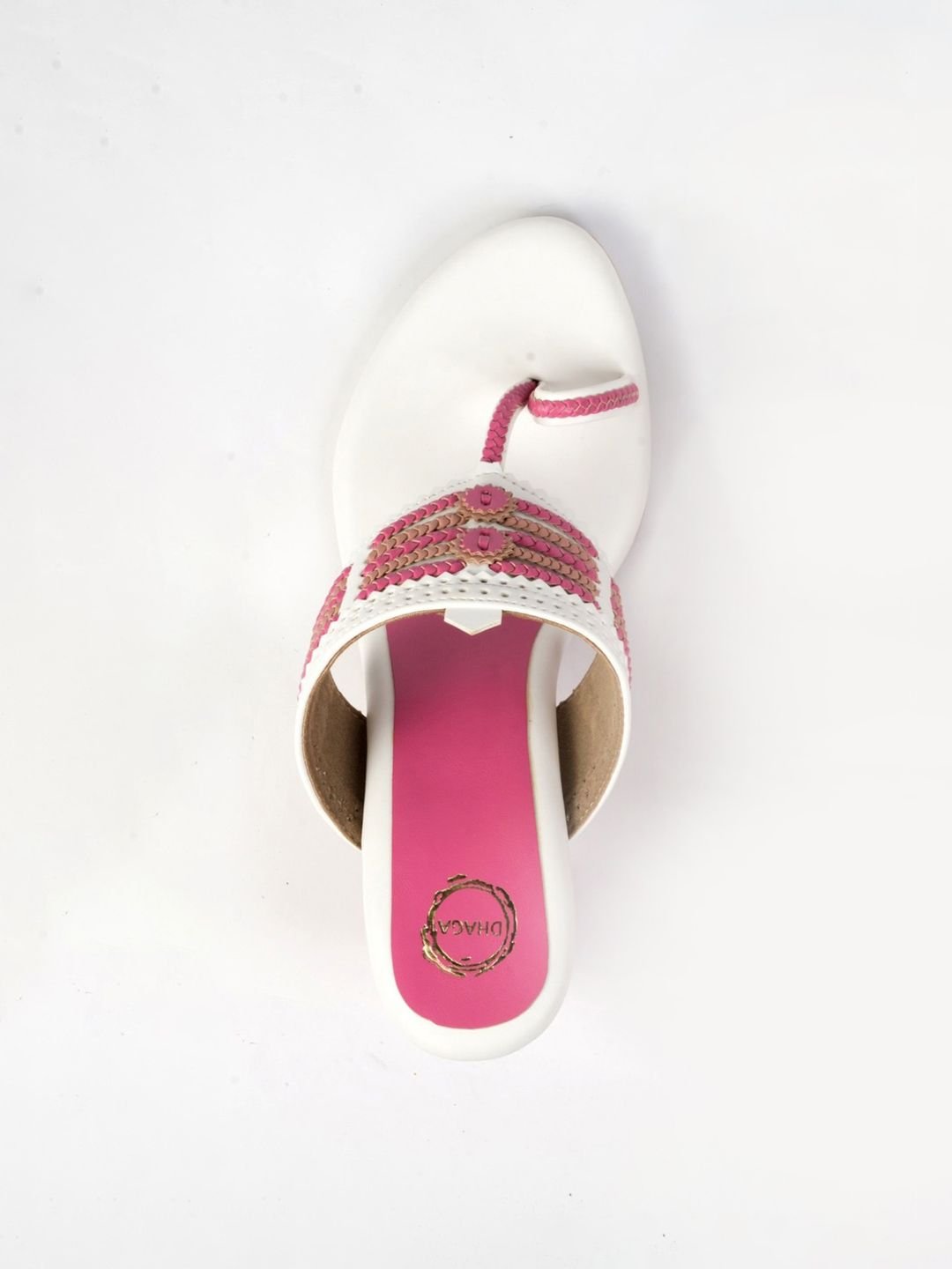 Dhaga Women White and Brown Pink Kolhapuri