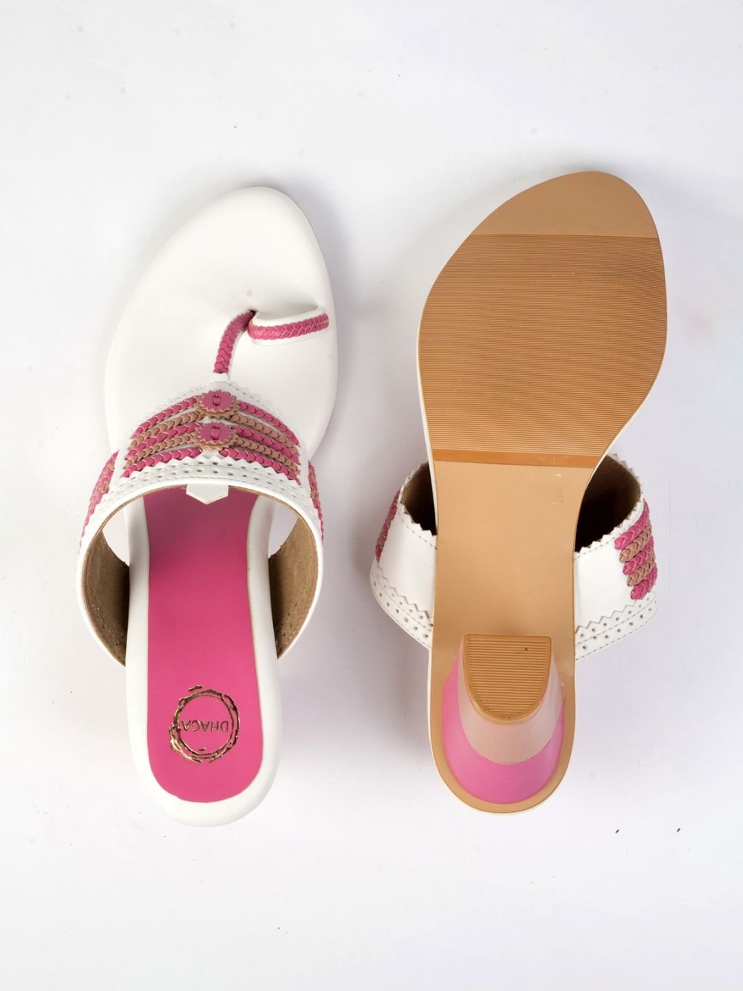 Dhaga Women White and Brown Pink Kolhapuri - Image 3