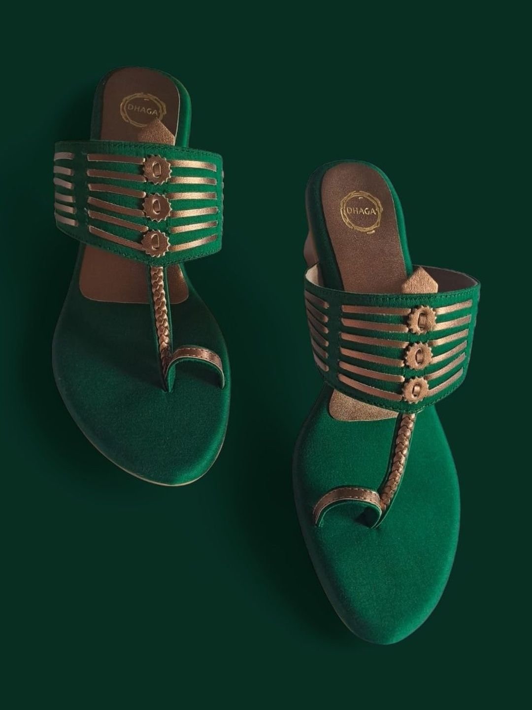 Green and Antique Gold Block Heel Kolhapuri - Image 4