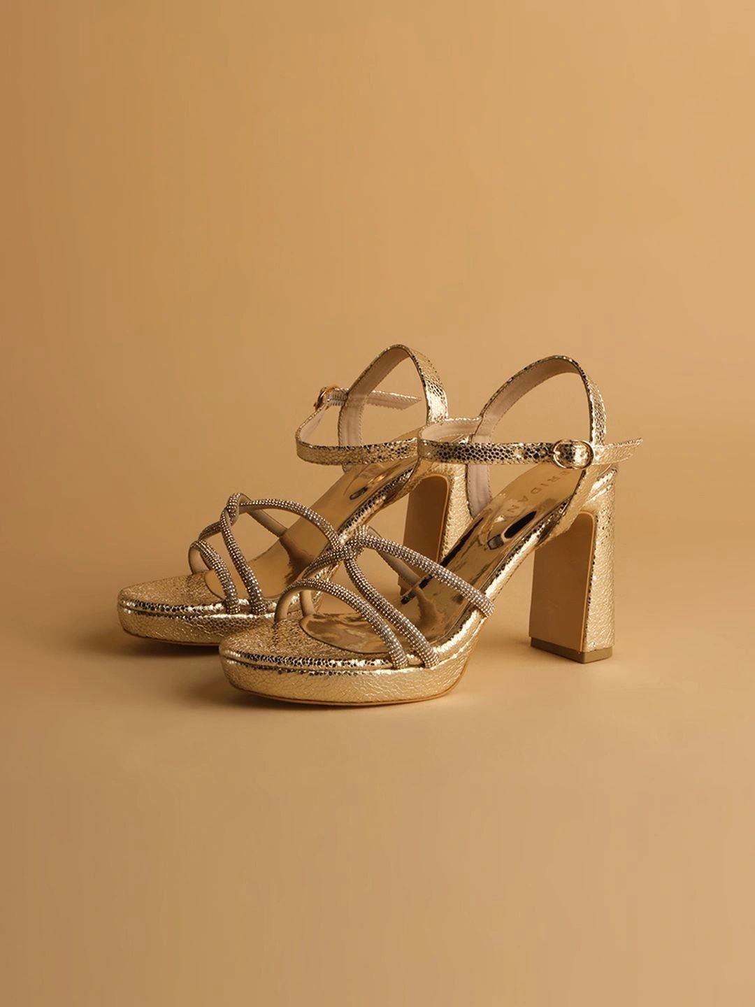 Embellished Open Toe Block Heels