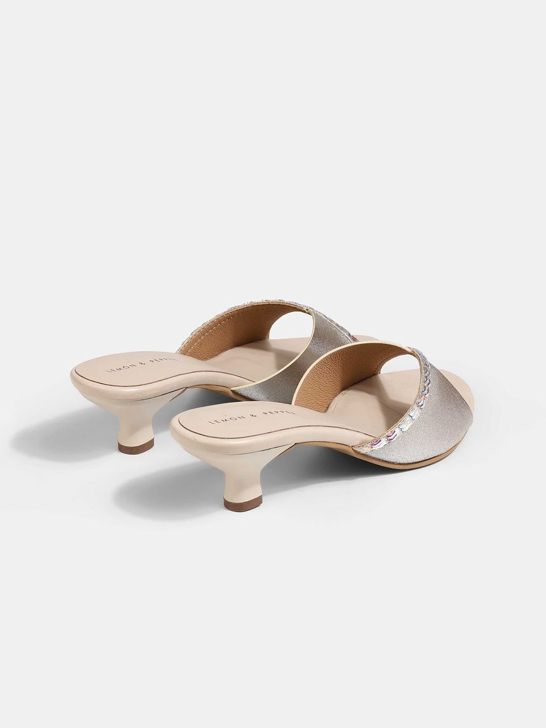 LEMON & PEPPER Women Embellished Open Toe Party Kitten Heel Sandals - Image 2