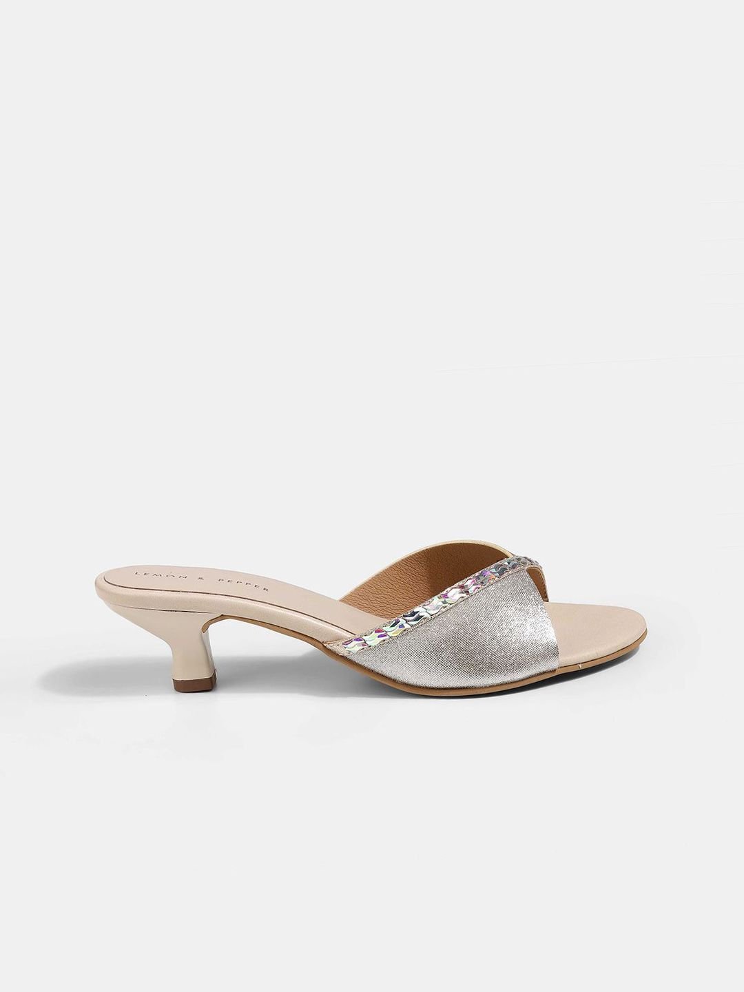LEMON & PEPPER Women Embellished Open Toe Party Kitten Heel Sandals - Image 3