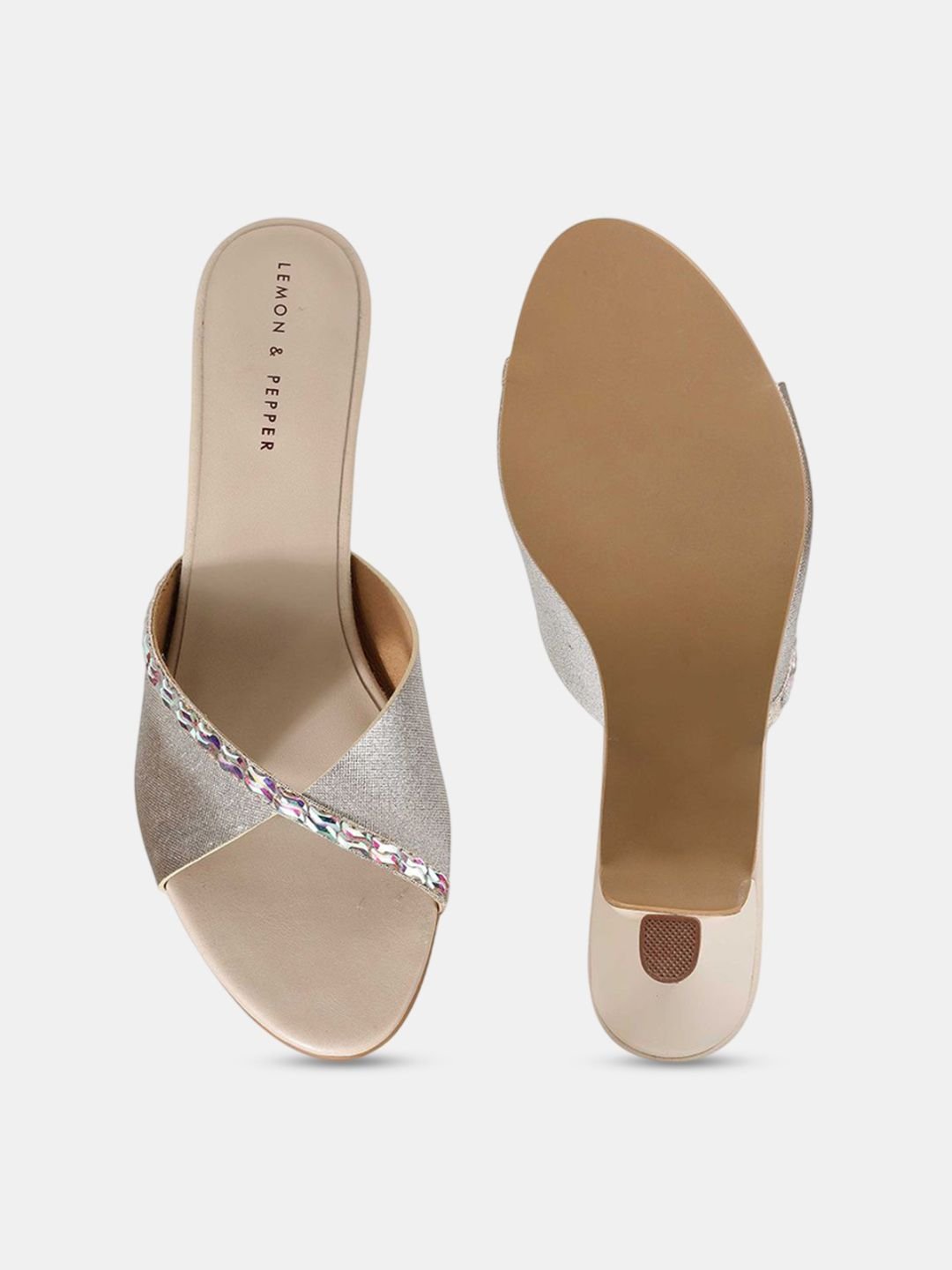 LEMON & PEPPER Women Embellished Open Toe Party Kitten Heel Sandals - Image 4