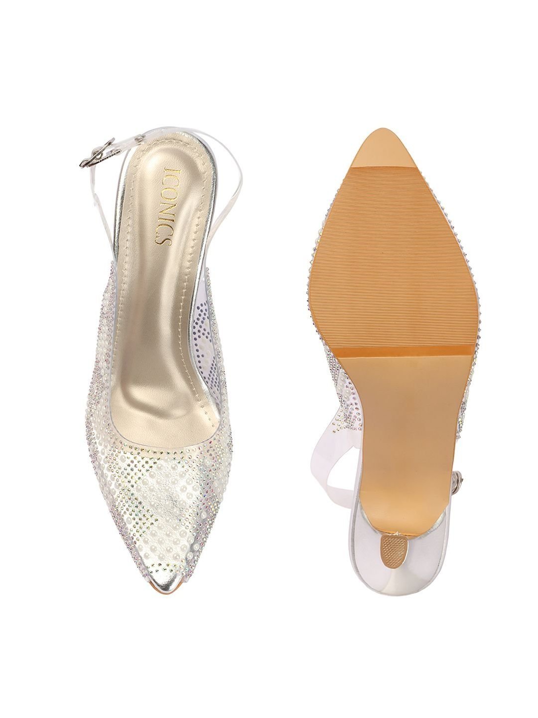 ICONICS Elegant Pearl and Crystal Adorned Pointed Toe Women Heel Sandals - Image 3