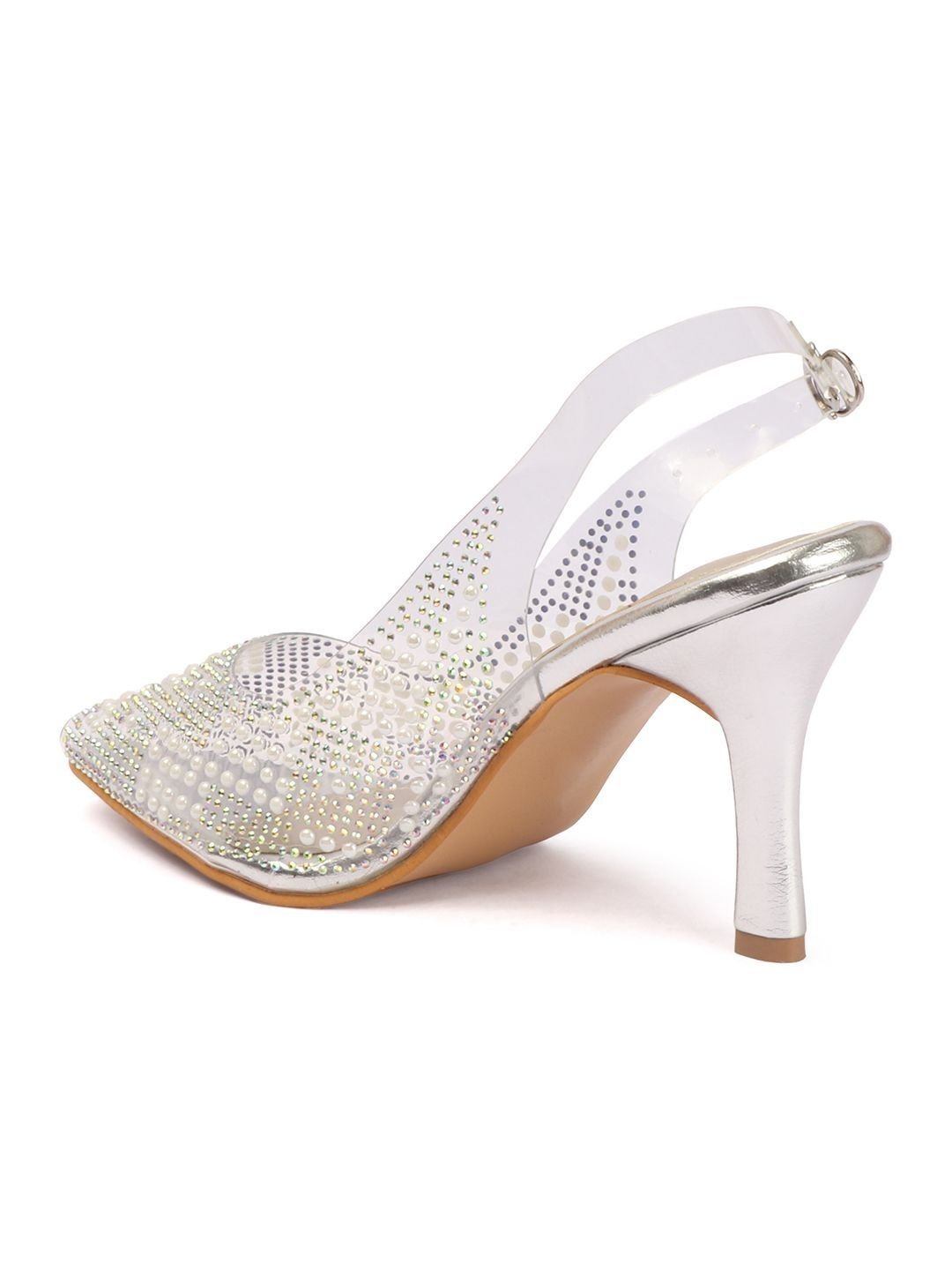 ICONICS Elegant Pearl and Crystal Adorned Pointed Toe Women Heel Sandals - Image 4