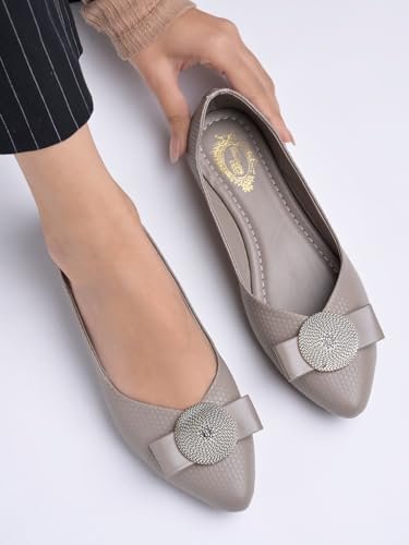 Shoetopia Women's Ballet Flats – Textured Slip-On Bellies with Decorative Bow & Gold Button | Elegant Casual & Office - Image 4