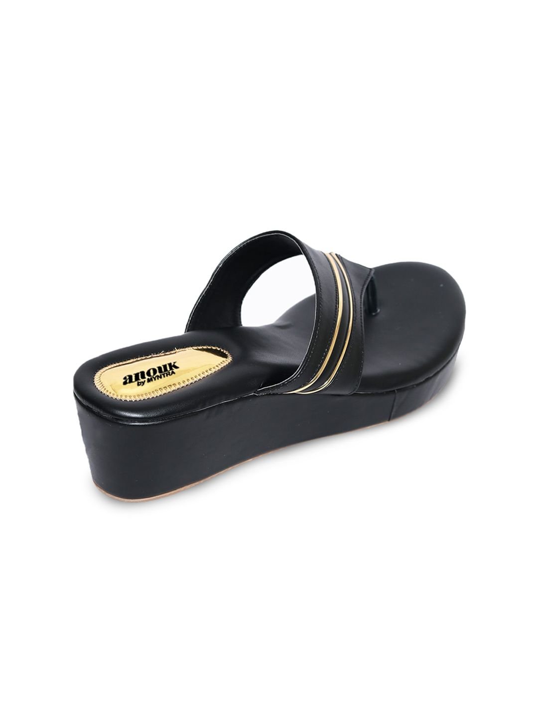 Anouk Black And Gold-Toned Striped Wedge Heels - Image 2