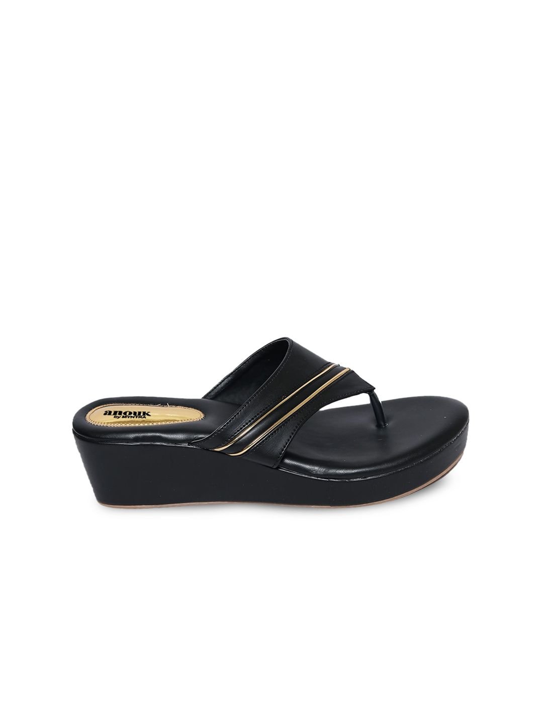 Anouk Black And Gold-Toned Striped Wedge Heels - Image 4