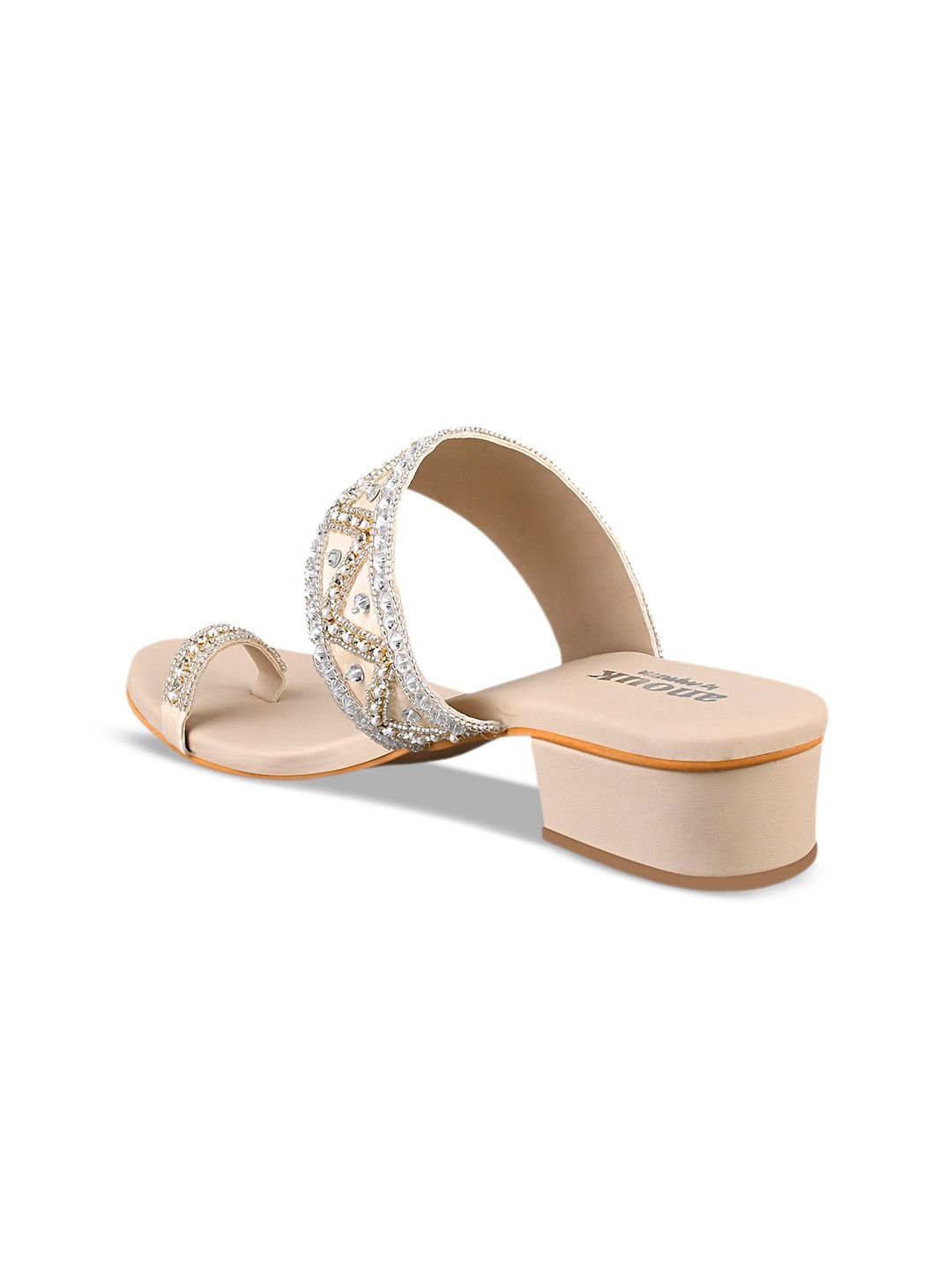Anouk Cream-Coloured And Silver-Toned Embellished One Toe Block Heels - Image 3