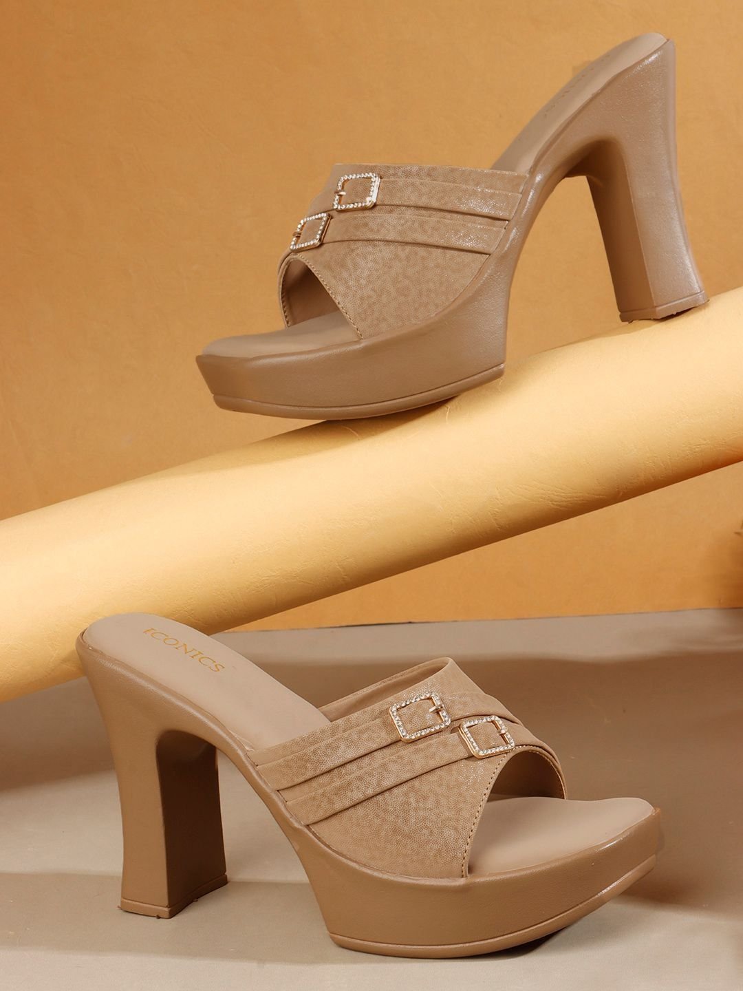 ICONICS Women High-Heel Dual Jeweled Buckles and Flared Architectural Heel - Image 3
