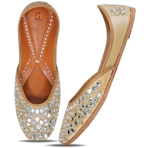 DFR Women Hand Zari Dabka Juttis | Traditional Embroidery Rajasthani Stylish Punjabi Ethnic Comfortable Sole Cushioned Bellies Mojari Juttis for Women