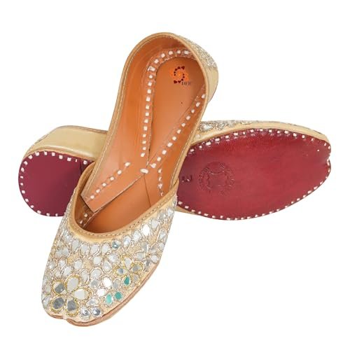 DFR Women Hand Zari Dabka Juttis | Traditional Embroidery Rajasthani Stylish Punjabi Ethnic Comfortable Sole Cushioned Bellies Mojari Juttis for Women - Image 2
