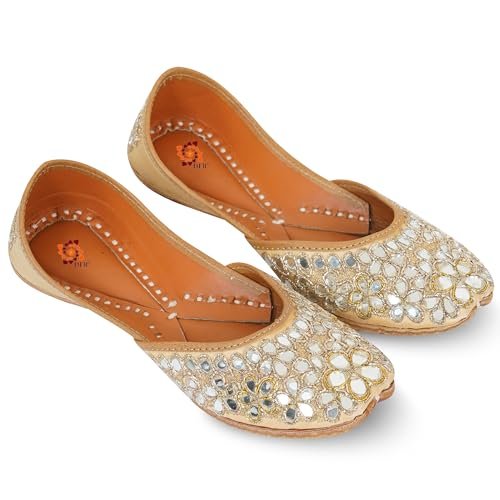 DFR Women Hand Zari Dabka Juttis | Traditional Embroidery Rajasthani Stylish Punjabi Ethnic Comfortable Sole Cushioned Bellies Mojari Juttis for Women - Image 3