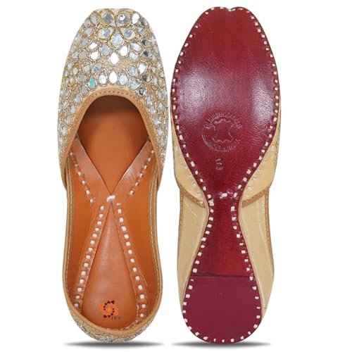 DFR Women Hand Zari Dabka Juttis | Traditional Embroidery Rajasthani Stylish Punjabi Ethnic Comfortable Sole Cushioned Bellies Mojari Juttis for Women - Image 4