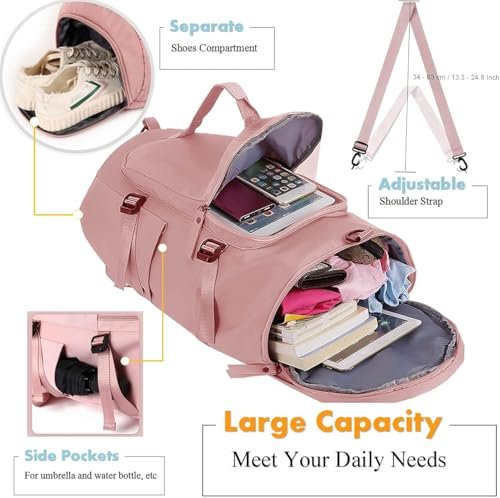 Umadiya® Womens Large Capacity Folding Travel Tote Bags Oxford Fabric Waterproof Lightweight Foldable Duffel Bags Portable Expandable Travel Bags Dry and Wet Carry On Bags (Colors As Per Stock) - Image 3
