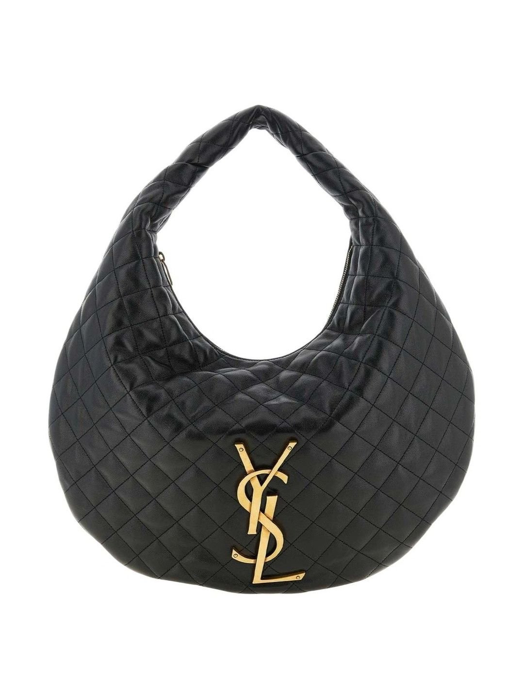 Saint Laurent Leather Half Moon Hobo Bag with Quilted
