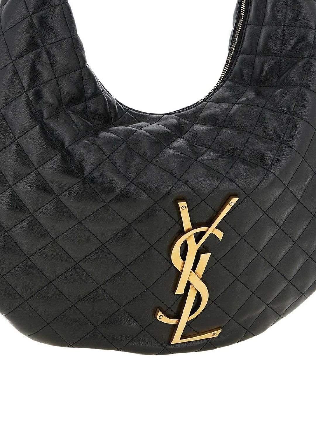 Saint Laurent Leather Half Moon Hobo Bag with Quilted - Image 3