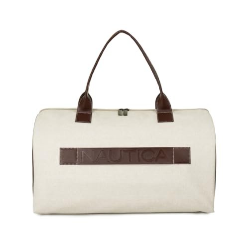 Nautica Unisex Medium Textured PU Duffle Bag | Lightweight 25L Vegan Leather Travel Gear | Modern Weekend Carryall Travel Duffel with Trolley Strap for Men & Women | White - Image 3