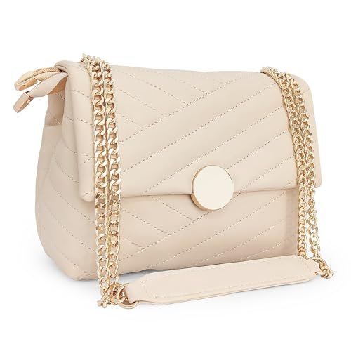 ADISA Women's Quilted Crossbody Sling Bag - Stylish Cross Body Handbag for Girls & Women with Full Gold Chain (SL5136)