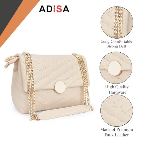 ADISA Women's Quilted Crossbody Sling Bag - Stylish Cross Body Handbag for Girls & Women with Full Gold Chain (SL5136) - Image 3