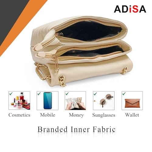 ADISA Women's Quilted Crossbody Sling Bag - Stylish Cross Body Handbag for Girls & Women with Full Gold Chain (SL5136) - Image 4
