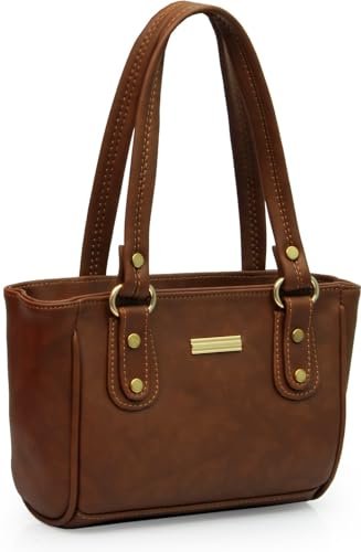 WORLD STAR Women's Small PU Leather Tote Handbag | Top Handle Shoulder Bag for Women | Stylish Mini Office Purse for Daily Use, Shopping & Travel | Brown