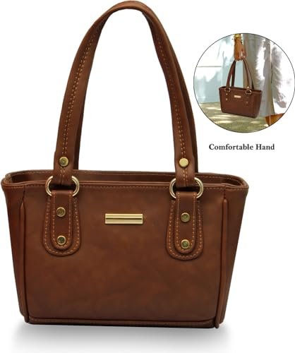 WORLD STAR Women's Small PU Leather Tote Handbag | Top Handle Shoulder Bag for Women | Stylish Mini Office Purse for Daily Use, Shopping & Travel | Brown - Image 2