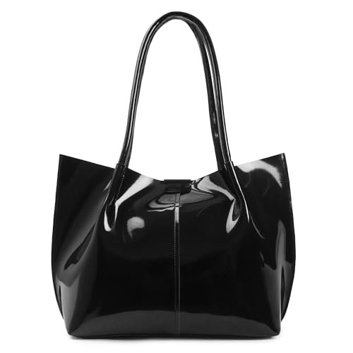 Carrylux Casual Patent Synthetic Leather Tote Bag, Handbag for Ladies