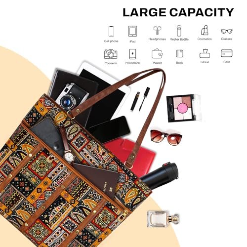 Storite Women's Tote Bag with Leather Handles & Embroidery Printed Handbag with Zip Pockets, Shoulder Tote Bag and Handbag for Office and College - Image 4