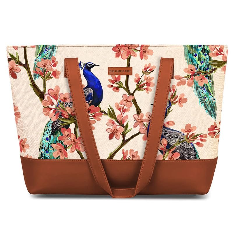 The Purple Tree Handcrafted Women's Tote Bag with Vegan Leather Handles & Indian Prints, Shoulder Tote Bag and Handbag for Office and College (Pack of 1)