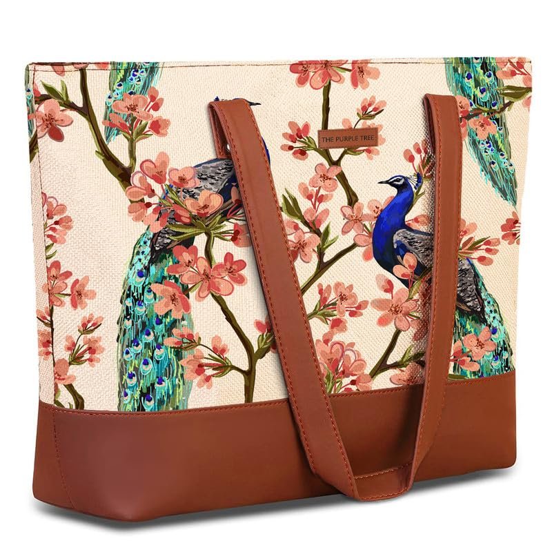 The Purple Tree Handcrafted Women's Tote Bag with Vegan Leather Handles & Indian Prints, Shoulder Tote Bag and Handbag for Office and College (Pack of 1) - Image 2