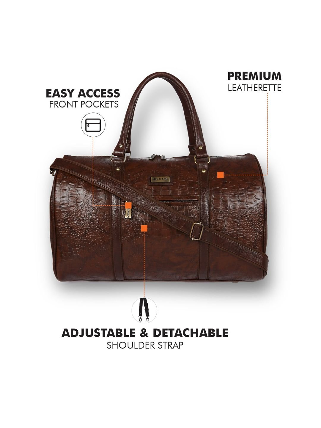 FUR JADEN Unisex Brown Textured Duffel Bag - Image 3