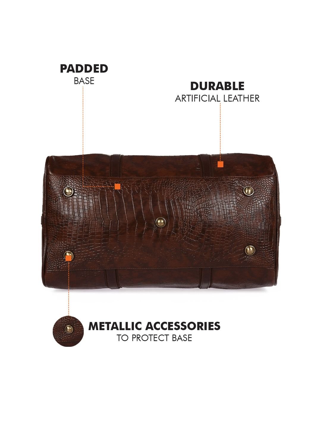 FUR JADEN Unisex Brown Textured Duffel Bag - Image 4